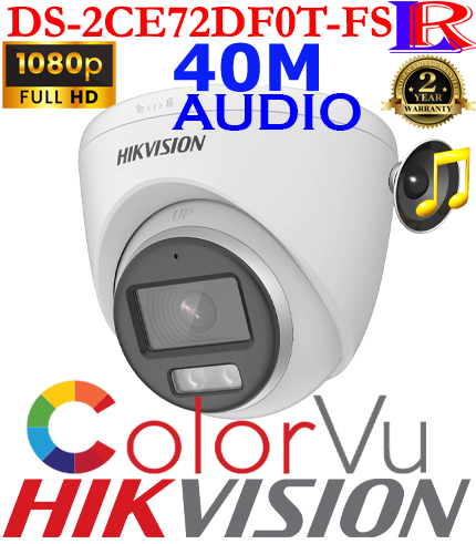 Hikvision 2MP ColorVu Audio 40M Turret Camera DS 2CE72DF0T FS