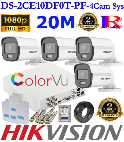 Hikvision colour 4 cameras DS-2CE10DF0T-PF Package