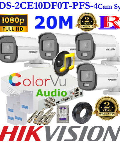 Hikvision colorvu audio 4 cameras kit DS-2CE10DF0T-PFS