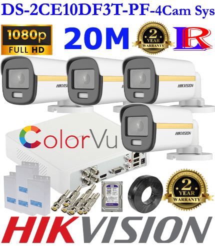 Hikvision ColorVu 2MP 4 cameras Kit DS-2CE10DF3T-PF