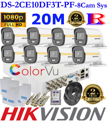 Hikvision colorvu 8 camera package DS-2CE10DF3T-PF