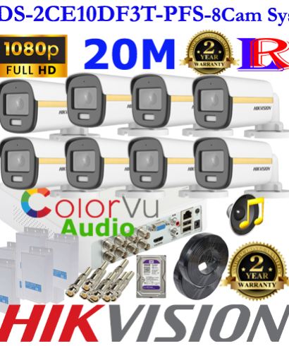 Full time color audio 8 camera package DS-2CE10DF3T-PFS