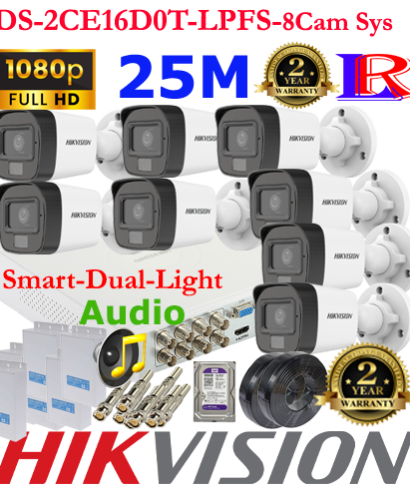 8 camera cctv system with motion and audio DS-2CE16D0T-LPFS