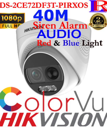 Police Light Siren Alarm Colorvu cctv camera DS-2CE72DF3T-PIRXOS