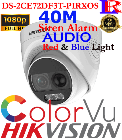 Police Light Siren Alarm Colorvu cctv camera DS-2CE72DF3T-PIRXOS