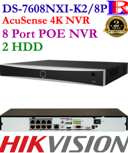 Intelligent Analytics 8 port poe 2 hard drive NVR DS-7608NXI-K2/8P