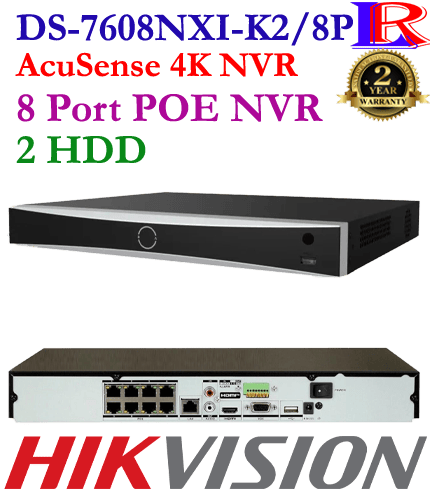 Intelligent Analytics 8 port poe 2 hard drive NVR DS-7608NXI-K2/8P