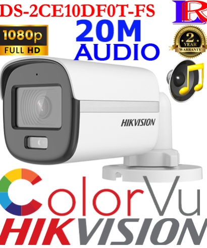 Hikvision 2MP ColorVu Audio Bullet Camera DS-2CE10DF0T-FS