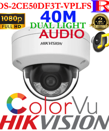Hikvision 2MP 3D Hybrid Light ColorVu Audio 40 M Dome Camera DS-2CE50DF3T-VPLFS