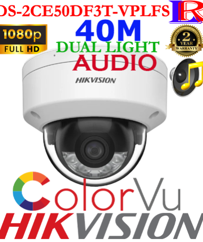 Hikvision 2MP 3D Hybrid Light ColorVu Audio 40 M Dome Camera DS-2CE50DF3T-VPLFS