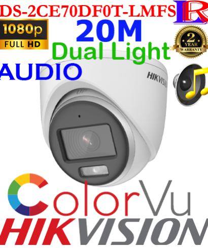 Hikvision 2 MP Smart Hybrid Light 20M ColorVu Audio Camera DS-2CE70DF0T-LMFS
