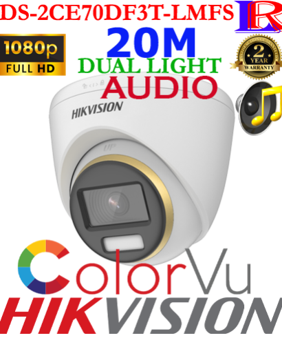 Hikvision 2 MP 3 DNR ColorVu Dual-light Voice Turret Camera DS-2CE70DF3T-LMFS