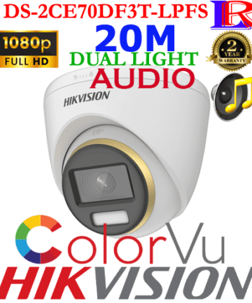 Hikvision 2 MP 3 DNR ColorVu Dual-light Voice Turret Camera DS-2CE70DF3T-LPFS