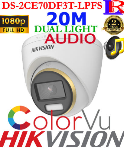 Hikvision 2 MP 3 DNR ColorVu Dual-light Voice Turret Camera DS-2CE70DF3T-LPFS