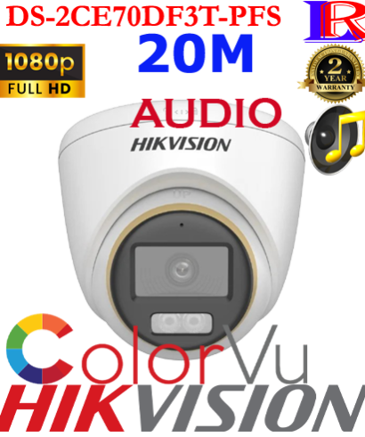 Hikvision 2 MP ColorVu Fixed Turret Audio Camera DS-2CE70DF3T-PFS