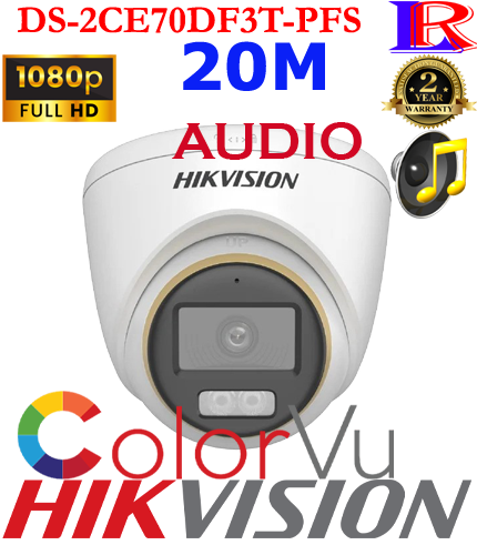Hikvision 2 MP ColorVu Fixed Turret Audio Camera DS-2CE70DF3T-PFS
