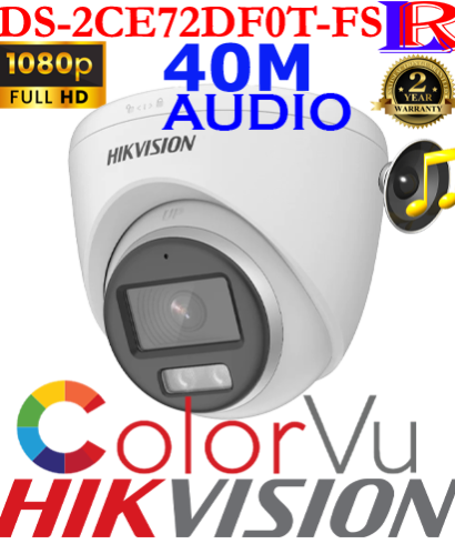 Hikvision 2MP ColorVu Audio 40M Turret Camera DS-2CE72DF0T-FS