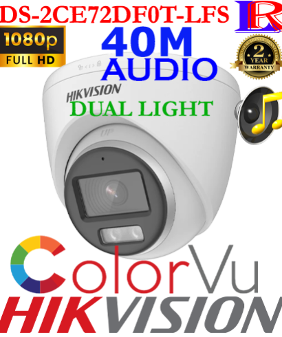Hikvision 2 MP Smart Hybrid Light 40 M ColorVu Camera DS-2CE72DF0T-LFS