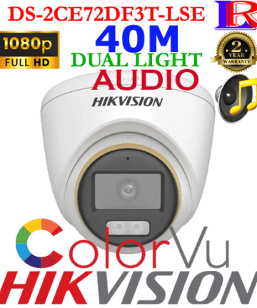 Hikvision 2MP 3D Smart Light ColorVu Audio 40 M Turret Camera DS-2CE72DF3T-LSE