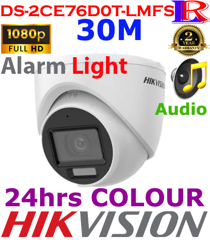 Hikvision 2MP Smart Hybrid Light Audio IP67 Turret Camera DS-2CE76D0T-LMFS