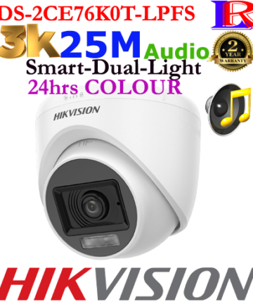 Hikvision 3K Smart Hybrid Light Audio Dome Camera DS-2CE76K0T-LPFS