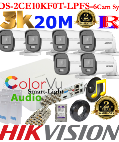Hikvision 5MP-3K Turbo-HD Colorvu Smart Dual-Light Audio 6 camera package
