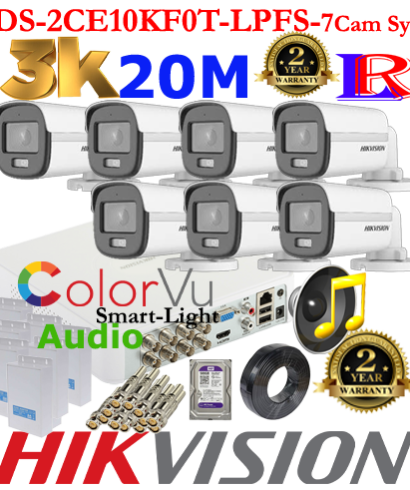 Hikvision 5MP-3K Turbo-HD Colorvu Smart Dual-Light Audio 7 camera package