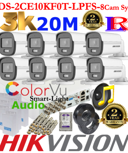 Hikvision 5MP-3K Turbo-HD Colorvu Smart Dual-Light Audio 8 camera package
