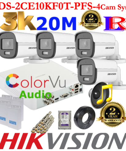 Hikvision 5MP-3K Turbo-HD Colorvu Audio 4 camera package