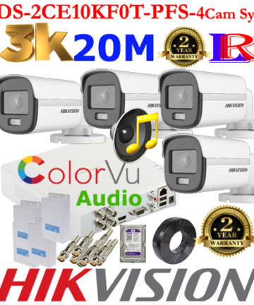 Hikvision 5MP-3K silver Audio 20m 4 camera package price in srilanka