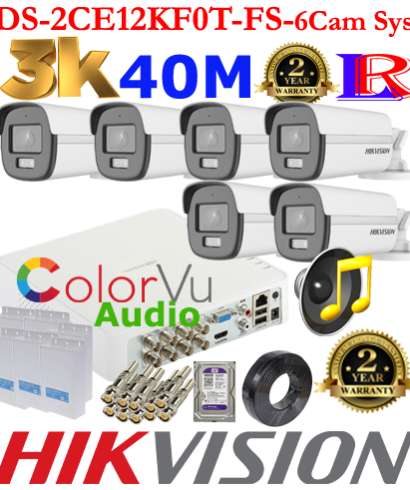 Hikvision 5MP-3K Turbo-HD Colorvu Audio 6 camera 40M package 1TB HDD