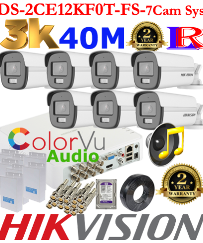 Hikvision 5MP-3K Turbo-HD Colorvu Audio 7 camera 40M package 1TB HDD