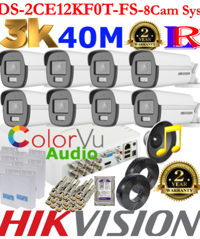 Hikvision 5MP-3K Turbo-HD Colorvu Audio 8 camera 40M package 1TB HDD