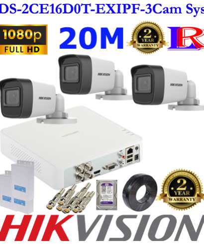 Hikvision full HD night vision 2mp 3 camera kit