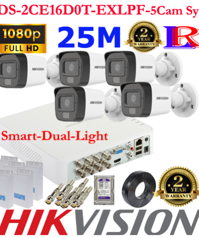 Hikvision 2MP Smart dual light 5 camera package 1TB