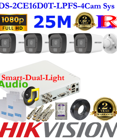 Hikvision 2MP Smart dual light 4 camera with audio package