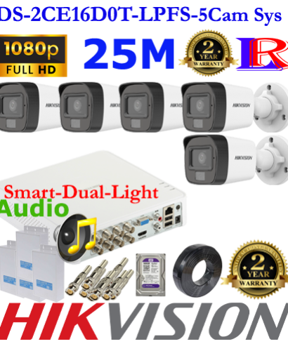Hikvision 2MP Smart dual light 5 camera with audio package