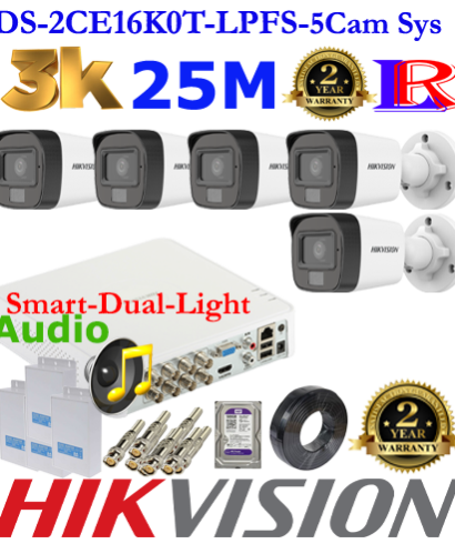 Hikvision 3K Smart dual light 5 camera with audio package