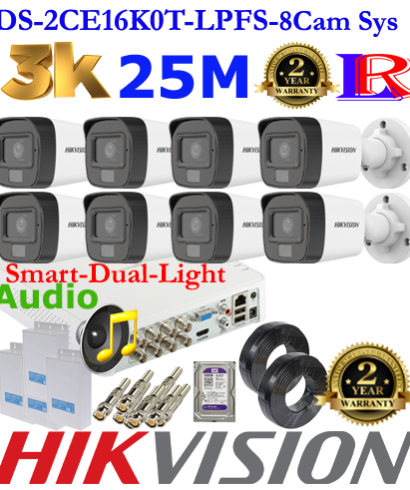 Hikvision 3K Smart dual light 8 camera with audio package