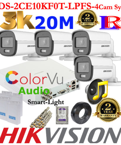 Hikvision 5MP-3K Turbo-HD Colorvu Smart Dual-Light Audio 4 camera 40M package