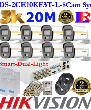 Hikvision 5MP-3K Turbo-HD Gold Colorvu Smart Dual-Light Audio 8 camera 20M package 1TB HDD