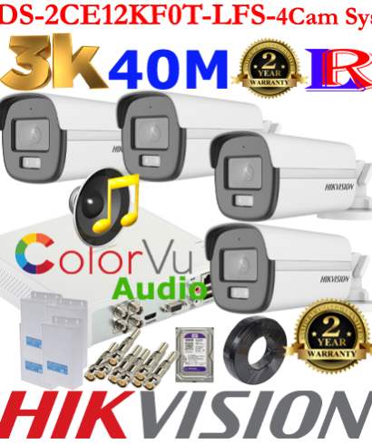 Hikvision 5MP-3K Turbo-HD Colorvu Smart Dual-Light Audio 4 camera 40M package 1TB HDD