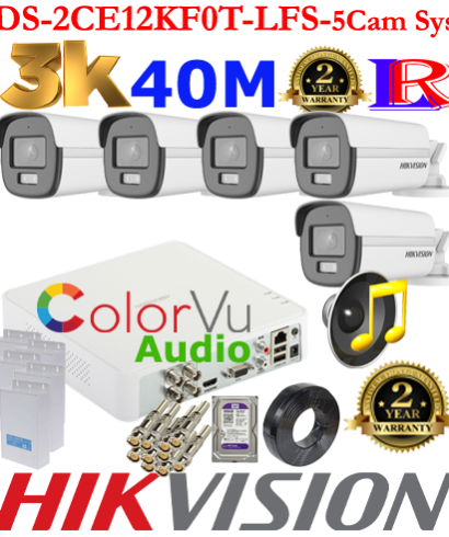 Hikvision 5MP-3K Turbo-HD Colorvu Smart Dual-Light Audio 5 camera 40M package