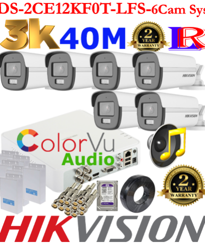 Hikvision 5MP-3K Turbo-HD Colorvu Smart Dual-Light Audio 6 camera 40M package