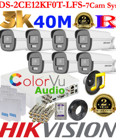 Hikvision 5MP-3K Turbo-HD Colorvu Smart Dual-Light Audio 7 camera 40M package